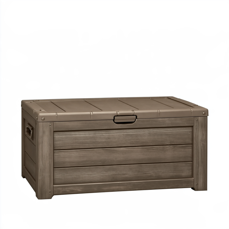Coffre de rangement extérieur 120 x 60 x 60 cm en résine taupe avec couvercle