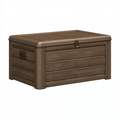 Coffre de rangement 120 x 60 x 65 cm en résine marron pour extérieur effet bois avec couvercle