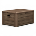 Coffre de rangement 120 x 60 x 60 cm en plastique brun effet bois pour extérieur avec couvercle à loquet