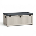 Coffre de rangement extérieur 120 x 55 x 60 cm en résine beige et gris avec couvercle verrouillable