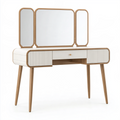 Coiffeuse 120 x 50 x 145 cm blanc et bois naturel avec miroir triptyque et tiroir