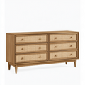 Commode 150 cm en bois brun et rotin tressé à 6 tiroirs style vintage