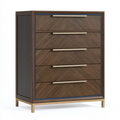 Commode 90 x 45 x 120 cm effet bois brun avec 5 tiroirs style contemporain