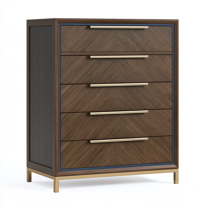 Commode 90 x 45 x 120 cm effet bois brun avec 5 tiroirs style contemporain