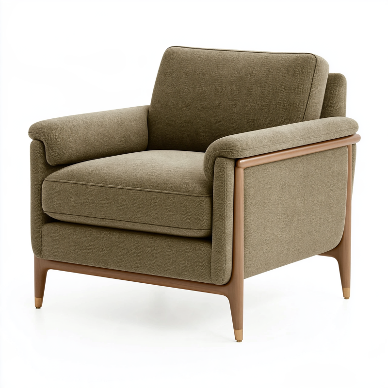 Fauteuil 90 x 85 x 85 cm en tissu kaki avec structure en bois style contemporain