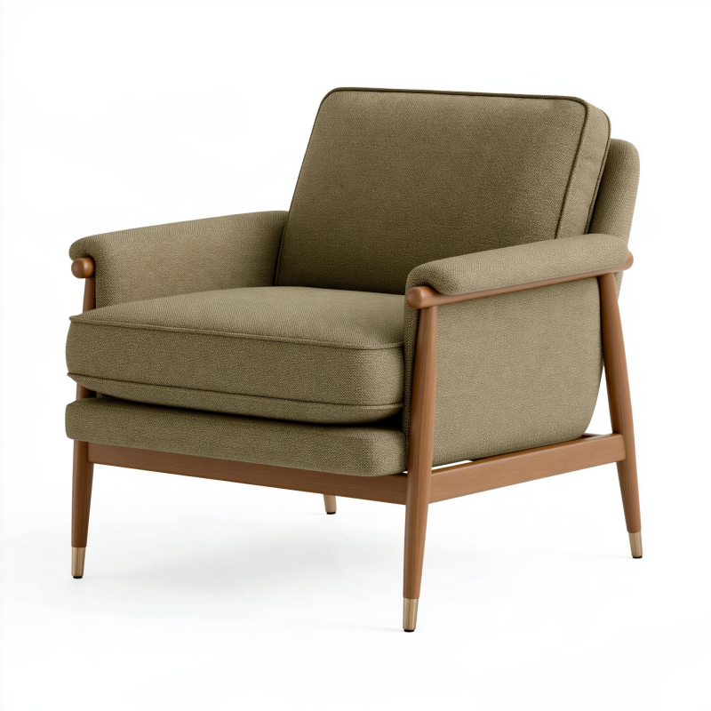 Fauteuil 82 x 85 x 88 cm en tissu vert olive avec structure en bois style rétro