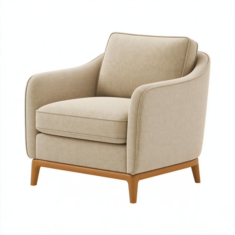 Fauteuil 82 x 84 x 86 cm en tissu beige avec pieds en bois style contemporain