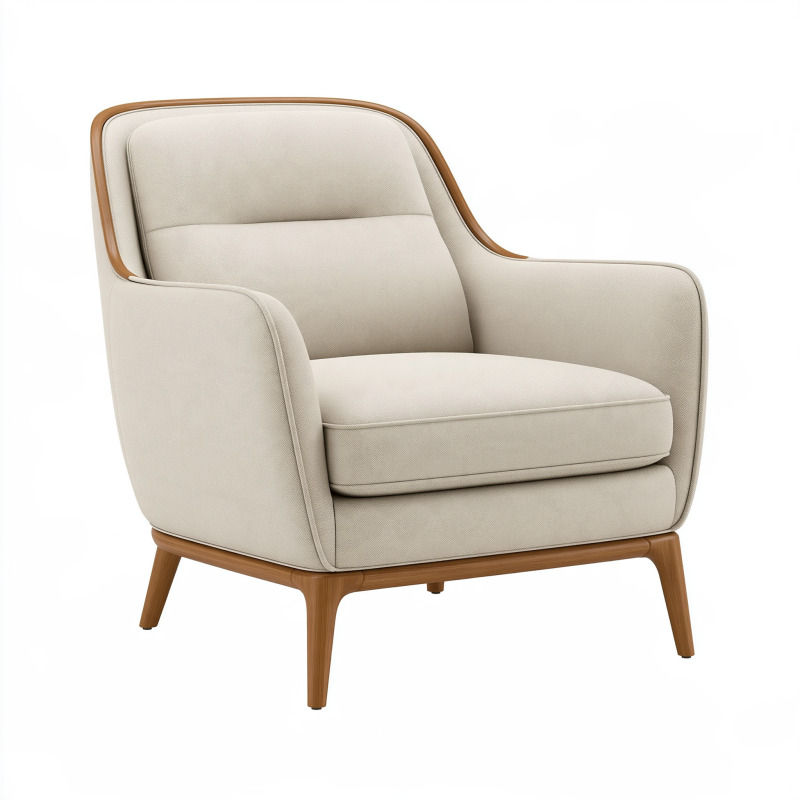 Fauteuil 82 x 88 x 90 cm en tissu beige et bois marron style contemporain
