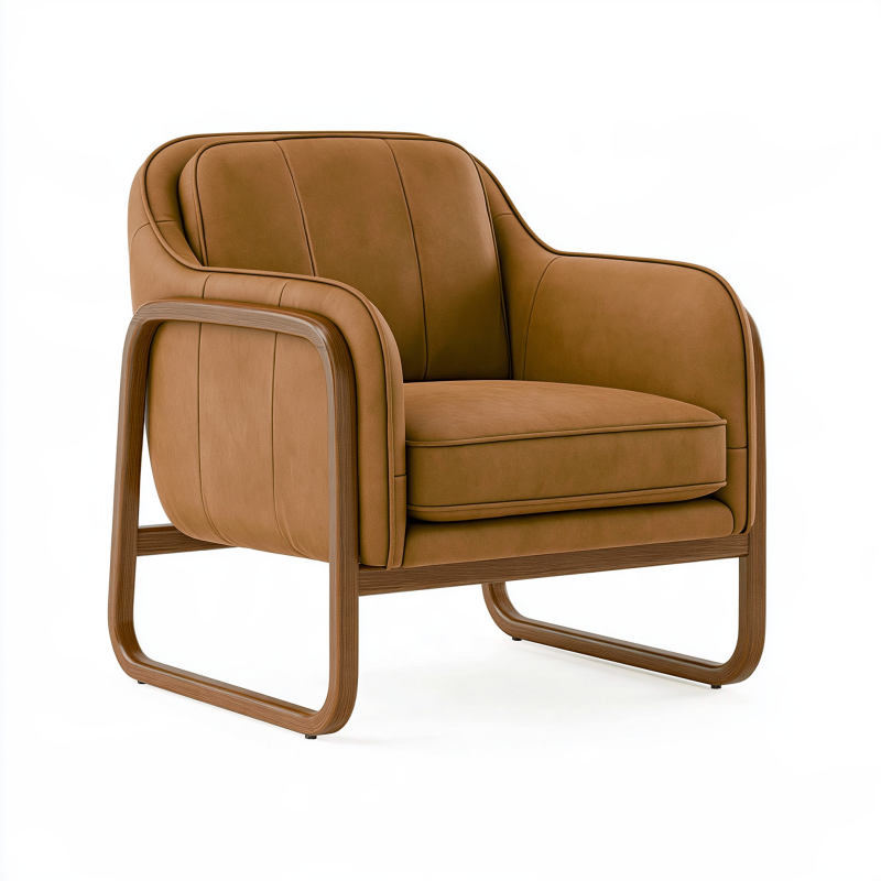 Fauteuil 78 x 82 x 78 cm camel aspect cuir avec structure en bois style contemporain