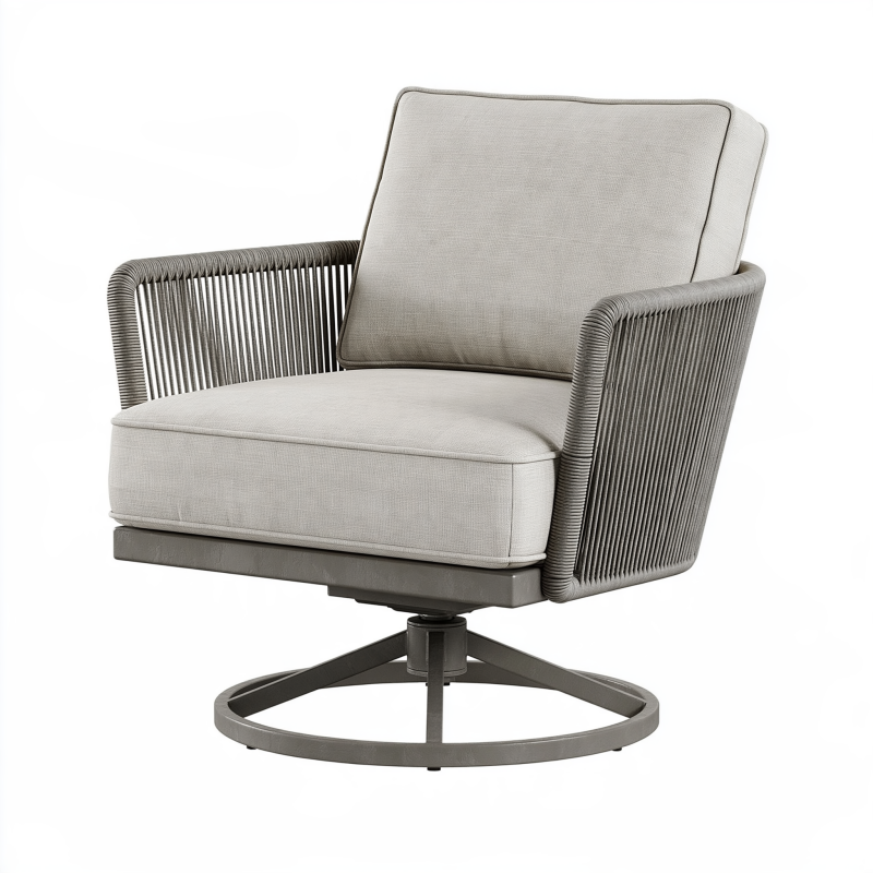 Fauteuil de jardin pivotant 82 x 85 x 92 cm en corde tressée gris