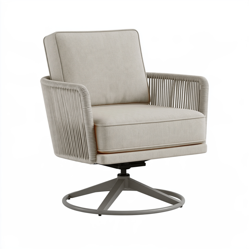 Fauteuil pivotant 82 x 75 x 90 cm en tissu et corde beige style contemporain