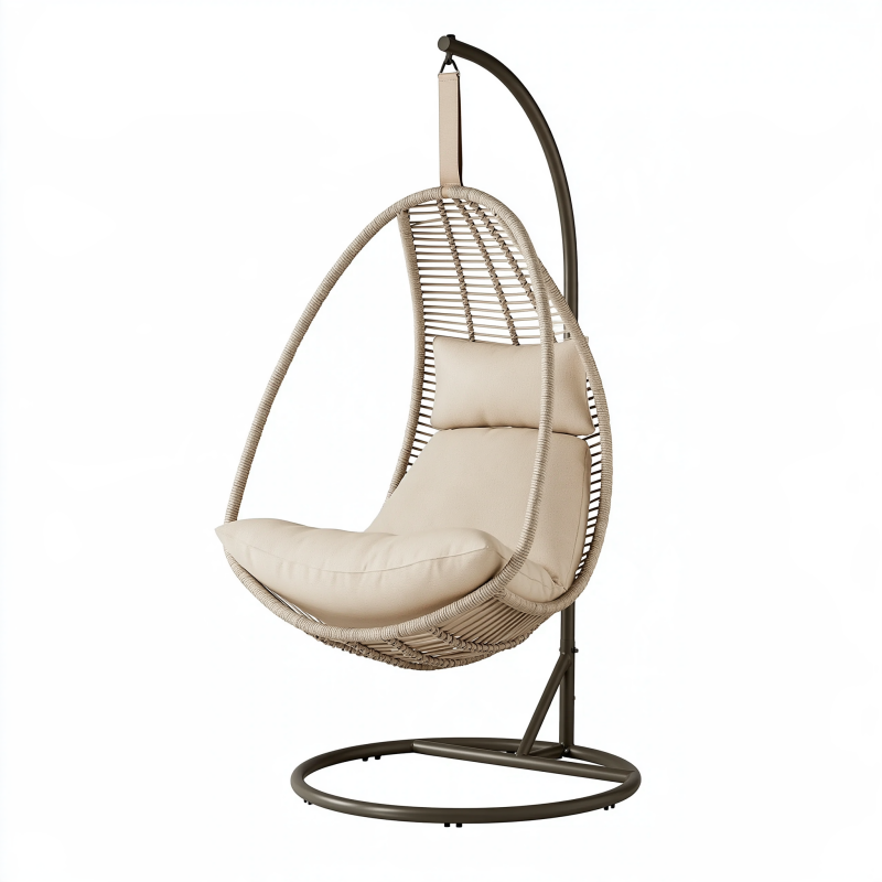 Fauteuil suspendu 105 x 105 x 195 cm beige et brun en corde tressée avec support métal