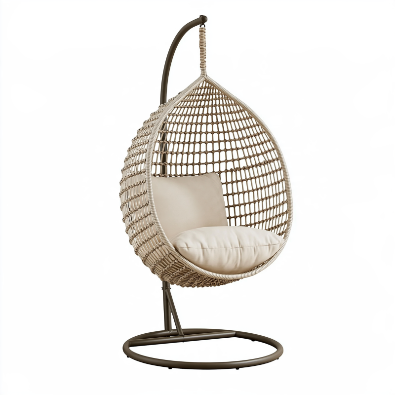 Fauteuil suspendu 100 x 100 x 195 cm en métal et corde beige style bohème pour intérieur